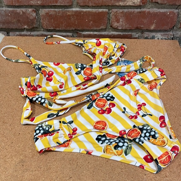 💕SHOW ME YOUR MUMU💕 Fruit Basket Stripe Bikini size M NWT - Picture 8 of 9